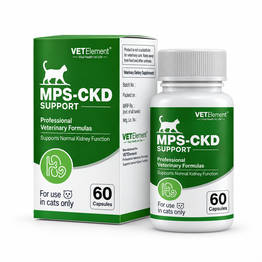 MPS-CKD Support for cats 60-capsule bottle and green carton on white background