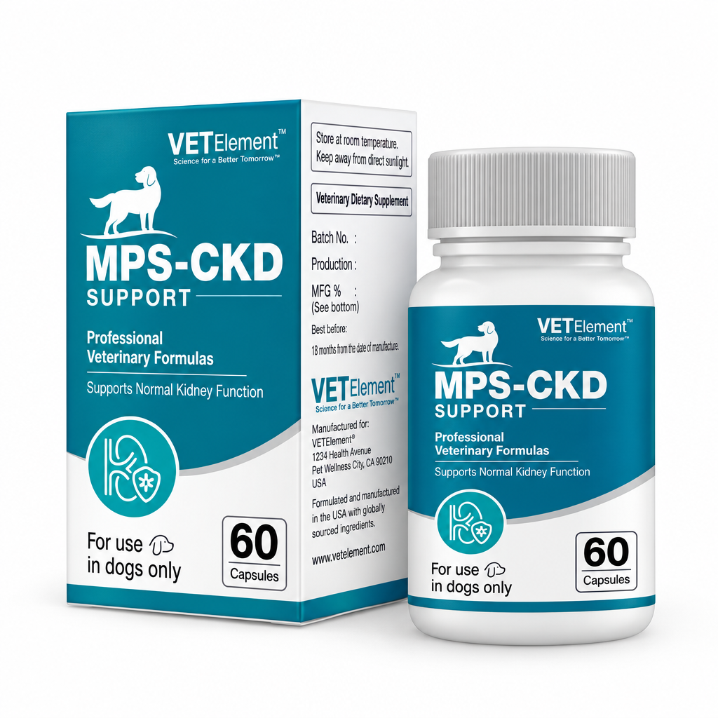 MPS-CKD Support for dogs 60-capsule bottle and teal carton
