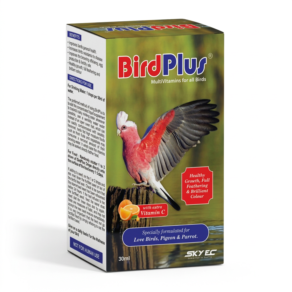 Skyec Bird Plus 30ml multivitamin supplement carton on a clean white background