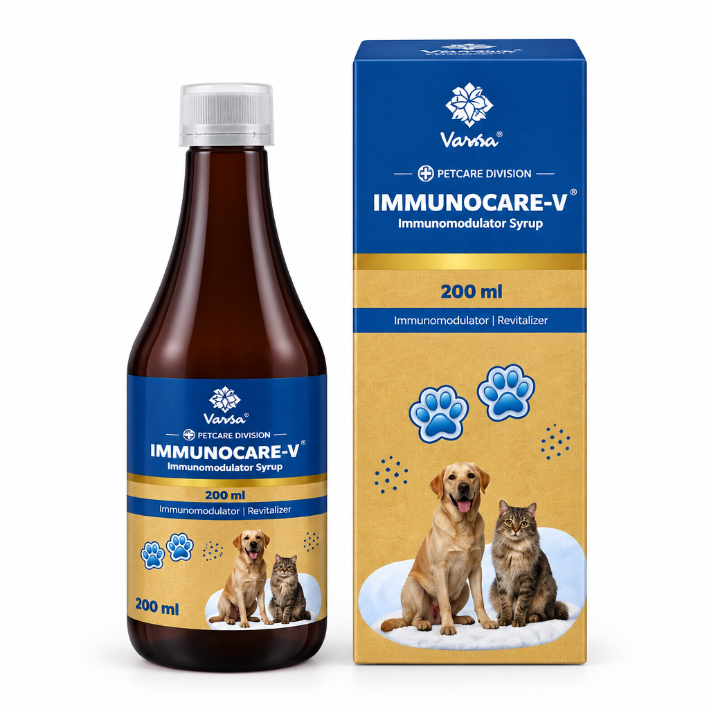 Varsa IMMUNOCARE-V immunomodulator syrup for dogs and cats, 200 ml bottle and carton