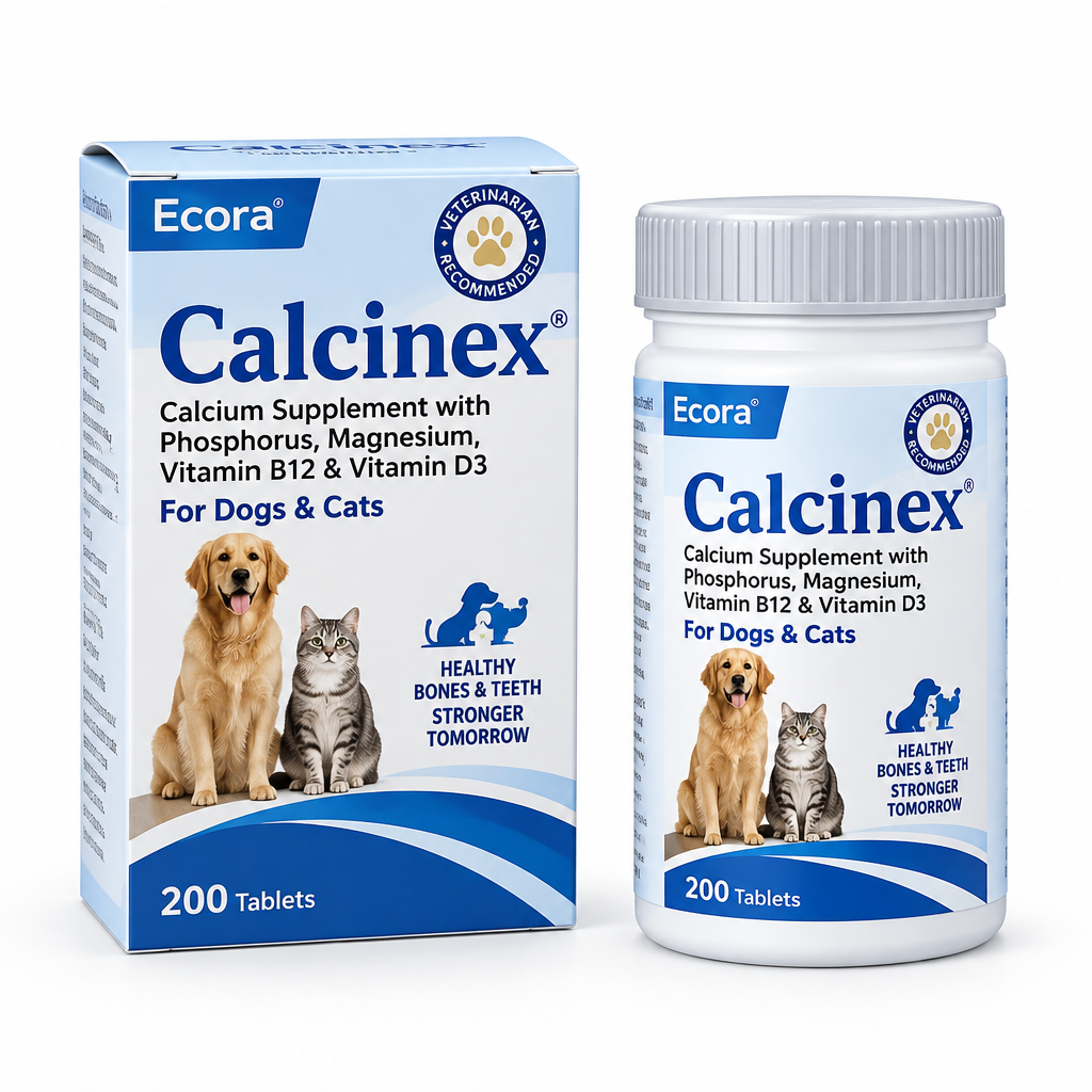 Ecora Calcinex tablet jar and carton on white background