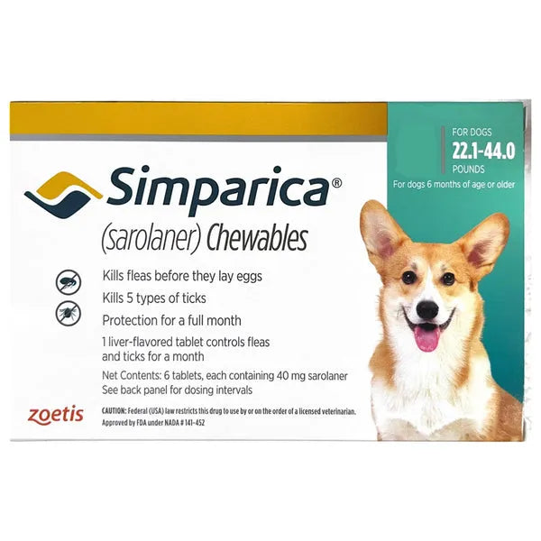 Zoetis Simparica Chewable Tablets for Dogs Flea & Tick Prevention, Fast-Acting