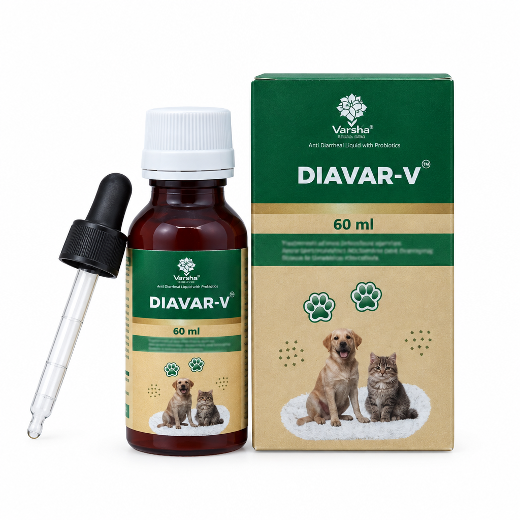 Varsha Diavar-V 60 ml bottle and carton on a white background.